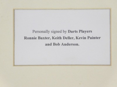 A Darts autographed picture montage, signed by Ronnie Baxter, Keith Deller, Kevin Painter, and Bob Anderson, issued by Champions PLC, CHO417, with certificate, 79cm x 59cm. - 2