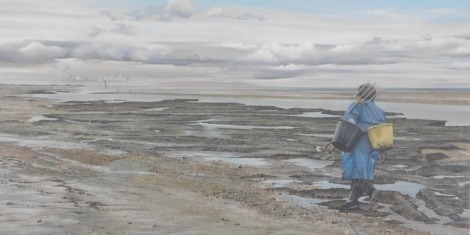 Annette Hankin (British, 20thC). Going Bait Digging, Brancaster, pastel, signed, dated '89, 26cm x 51cm.