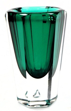 An early 20thC Kosta green glass vase, possibly designed by Elis Bergh, model 2757, etched mark, 19cm high.