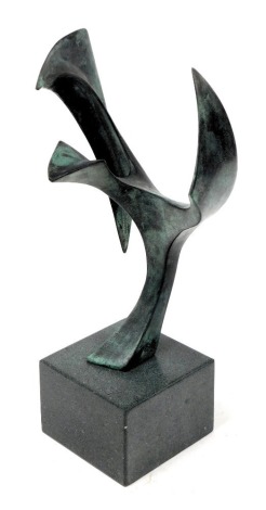 A late 20thC bronze maquette of a stylised bird, limited edition 3/10, stamped FL, raised on a square plinth, 37cm high.