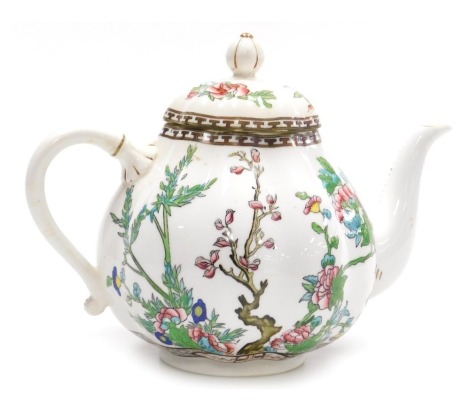 An early 20thC large Coalport porcelain Indian Tree pattern teapot, of fluted, melon form, printed marks, 20.5cm high.