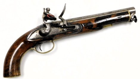 A Victorian flintlock pistol, the pan stamped with a coronet and VR cipher, 37.5cm long.