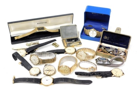 Gentleman's dress wristwatches, including Rotary, Avia and Sekonda, together with cuff links, tie slide, together with a compass, and a mother of pearl bound pocket knife.