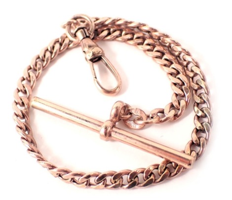 A 9ct rose gold watch chain, with clip and T bar, 20cm long, 4.7g.