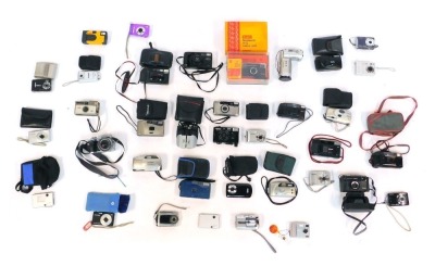 A quantity of early digital and other cameras, to include Sony, Kodak, Fuji, Ricoh, a Kodak Instamatic 56-X camera outfit, etc. (1 box)