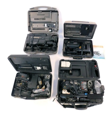 Four boxed video cameras, to include Panasonic, Sharp Power 8 Zoom, Sony, and National.