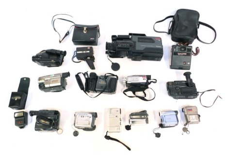 Miscellaneous unboxed video cameras, to include Panasonic M5, other Panasonic pieces, Sanyo, Sony, etc. (1 box)