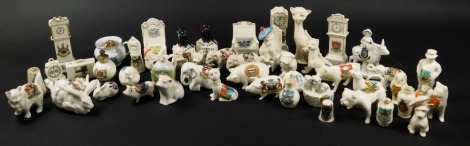 A collection of various crested china ornaments, to include examples by Grafton, Willow Art, Arcadian, Swan China, etc., mainly animals and clocks, etc. (50)