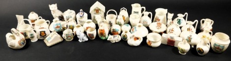 A collection of various crested china ornaments, to include W H Goss, Shelley China, Coronet Ware, and others, mainly jugs and pots, some animals, etc. (50)