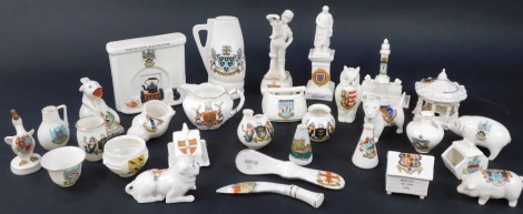 A collection of various crested china ornaments, to include Shelley, Arcadian, Willow Art, Wil-Wat China, W H Goss and others, including Isaac Newton, animals, birds, etc. (30)