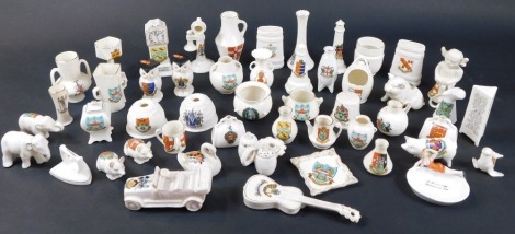 A collection of various crested china ornaments, to include W H Goss, Arcadian, Shelley, etc., including ancient pots, guitar, telephone, pigs, other animals, lobster pots, etc. (50)