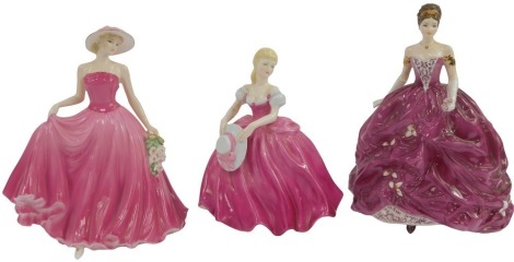 Three Coalport porcelain figures, modelled as Perfect Rose, limited edition number 3330/9500, CW509, Emma, limited edition number 3497/7500, CW682, and Ladies of Fashion Amanda.