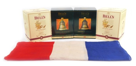 Various Bell's Whisky decanters, with contents, for Christmas 1994, 1195, together with a Dutch tricolour banner, 2ft x 7.5ft.