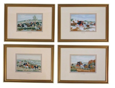 A set of four Cash's silk pictures, depicting The Four Seasons, 13cm x 19cm.