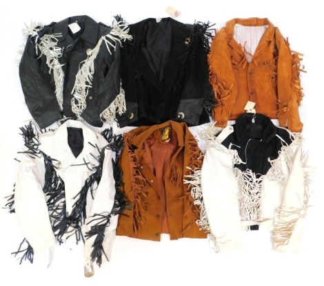 A group of suede and leather Western style fringed jackets, differing designs and colours, various sizes, etc. (a quantity)