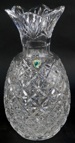 A Waterford crystal cut glass vase, modelled as a pineapple, with paper label, 31cm high.