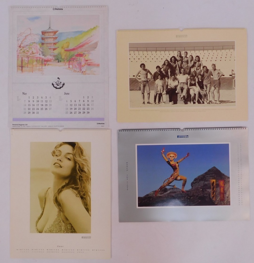 Three Pirelli calendars, for 1990, 1992 and 1994, together with a Perkins  1989 calendar.