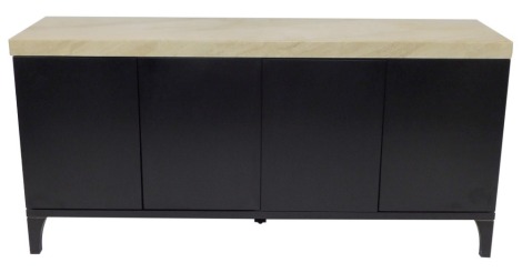 A marble effect side cabinet, with four doors, 184cm wide.