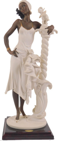 A Florence by Giuseppe Armani resin figure, modelled as a lady in 1920s dress leaning against a torchere, signed, on hardwood base, 45cm high.