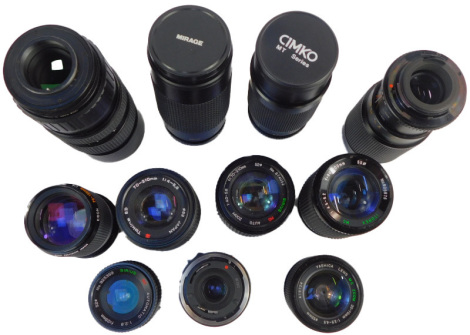 A quantity of camera lenses, various makers to include Yashika, Sirius, Canon, Tokina, etc. (11)