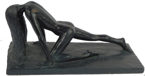 Austin Productions After Jean Pierre Renard. Crouching nude women, cast metal sculpture, dated 1979, 43cm wide.