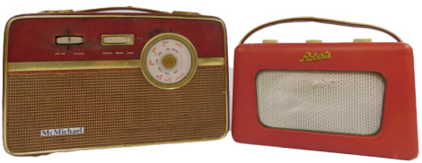 A Roberts red leather cased radio, together with a McMichael radio. (2)