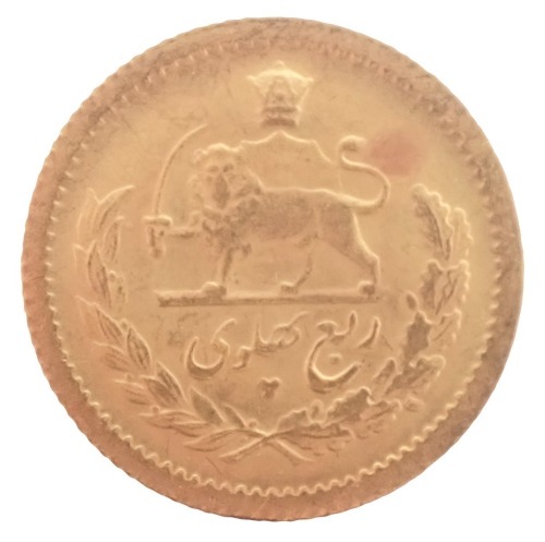 An Iranian 2000 quarter dinars gold coin, 2g.