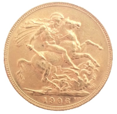 An Edward VII full gold sovereign dated 1906, 7.8g.