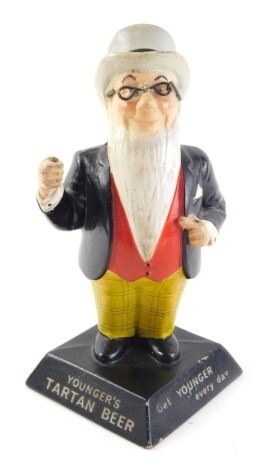 A Younger's Tartan beer advertising figure of a bearded man, on a square base, incomplete, 24cm high.