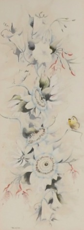 Rachel Dee (20thC). Floral and butterfly study, watercolour, signed, 38cm x 14cm. Label verso Lincolnshire Fine Arts, Grimsby.