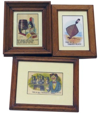 After Donald McGill. Amusing postcards, framed. (3)