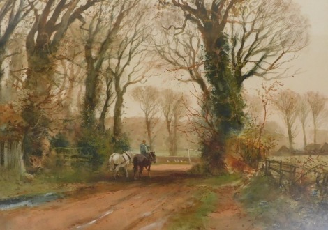 Henry Charles Fox (1855/60-1929). Country lane with horses, watercolour, signed and dated 1907, 38.5cm x 55cm.