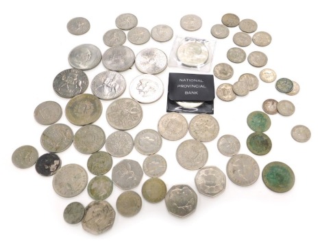 A quantity of coins, to include nickels silver, crowns, ten pence, five pence, fifty pence, and other coins.