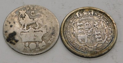 A George III 1816 shilling (VF) and a George IV 1829 shilling. - 2