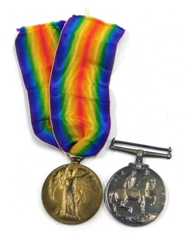 Two WWI medals, comprising Great War for Civilisation medal, George V 1914-1918 medal, each inscribed 21423 PTE. E. R. Goy, Leicestershire Regiment, and one ribbon.