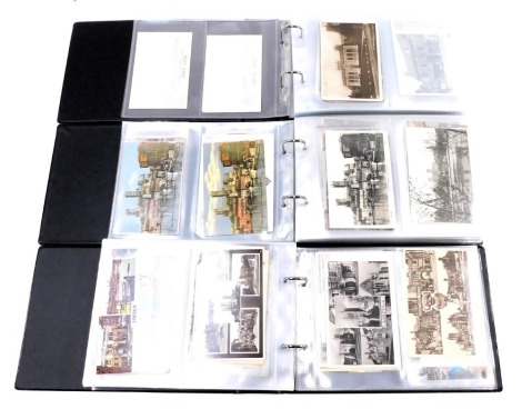 Deltiology. Three albums of postcards, early 20thC and later, black and white and coloured town scenes, to include Lincoln, Blackpool, UK seaside towns, and others. (3 albums)