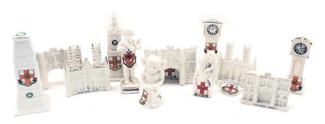 A group of W.H. Goss and other crested china, each bearing the crest for The City of Lincoln, to include Lincoln Cathedral models, clock towers, etc. (1 tray)