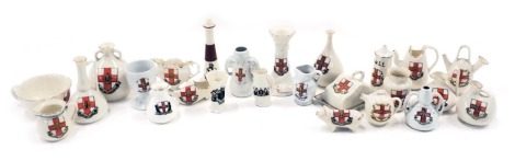 A group of W.H. Goss and other crested china, each bearing the crest for The City of Lincoln, to include lighthouse, vases, jugs, dish and cover, etc. (1 tray)