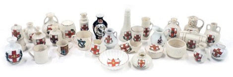 A group of W.H. Goss and other crested china, each bearing the crest for The City of Lincoln, to include vase, miners lamp, barrel, etc. (1 tray)