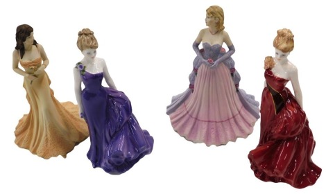 A Coalport porcelain figurine Anastasia, another Felicity, bisque Coalport figure of Summer Saunter, and another special occasion.