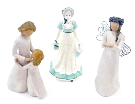 A Coalport figure of Emma, and two Willowtree figures, The Angel of Christmas Spirit, and Mother and Daughter. (3)