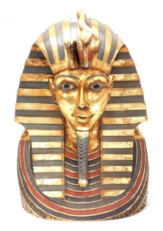 A large gilt and polychrome painted plastic bust, modelled as a bust of an Tutankhamun, 67cm high.