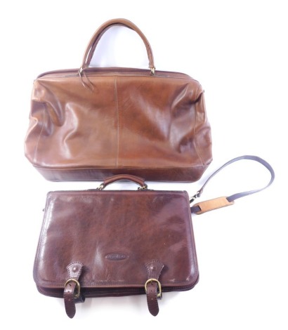 A brown leather satchel and a Hidesign leather bag. (2)