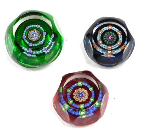 Three Scottish Crieff small millefiori paperweights.