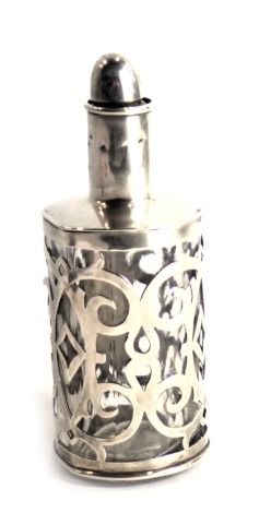 A silver mounted moulded glass scent bottle, with stopper, Birmingham assay, date letter indistinct.