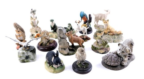 A collection of animal ornaments, comprising Border Fine Arts Chilton Collection fox, otter, Country Artists owl, Border Fine Arts goat, Wildlife Collection tortoise, and others unmarked. (1 tray)