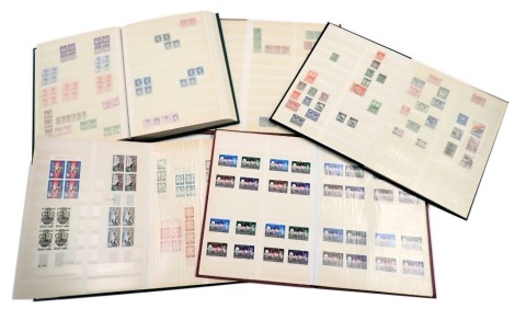 Philately. Five albums of stamps, George V, QEII, British and mixed European, Churchill Reign, and Australia. (5)