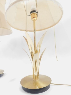 A pair of 1970s/80s gold finish table lamps, with fern sprays and later cream shades, the lamp, 52cm high. - 2