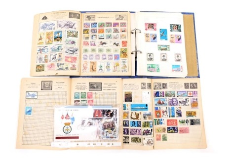 A collection of stamps, contained within the Blue Ace Apollo hardback folder, Stanley Gibbons album, Universal album, etc.