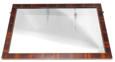 A 19thC figured mahogany and boxwood strung rectangular wall mirror, 64cm x 98cm.